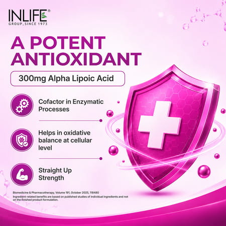 Inlife Alpha Lipoic Acid Ala Universal Antioxidant Supplement 300 Mg - 60 Vegetarian Capsules