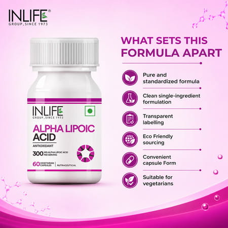 Inlife Alpha Lipoic Acid Ala Universal Antioxidant Supplement 300 Mg - 60 Vegetarian Capsules