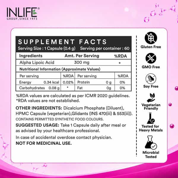 Inlife Alpha Lipoic Acid 300Mg For Nerve Health & Energy - 60 Capsules