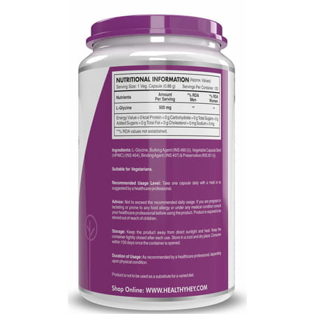 Healthyhey L- Glycine - Support Brain And Sleep Health - 120 Veg. Capsules