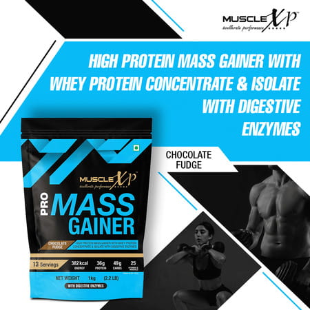 Musclexp Pro Mass Gainer Chocolate Fudge 1kg Pouch (2.2 Lb) (Pack Of 2)