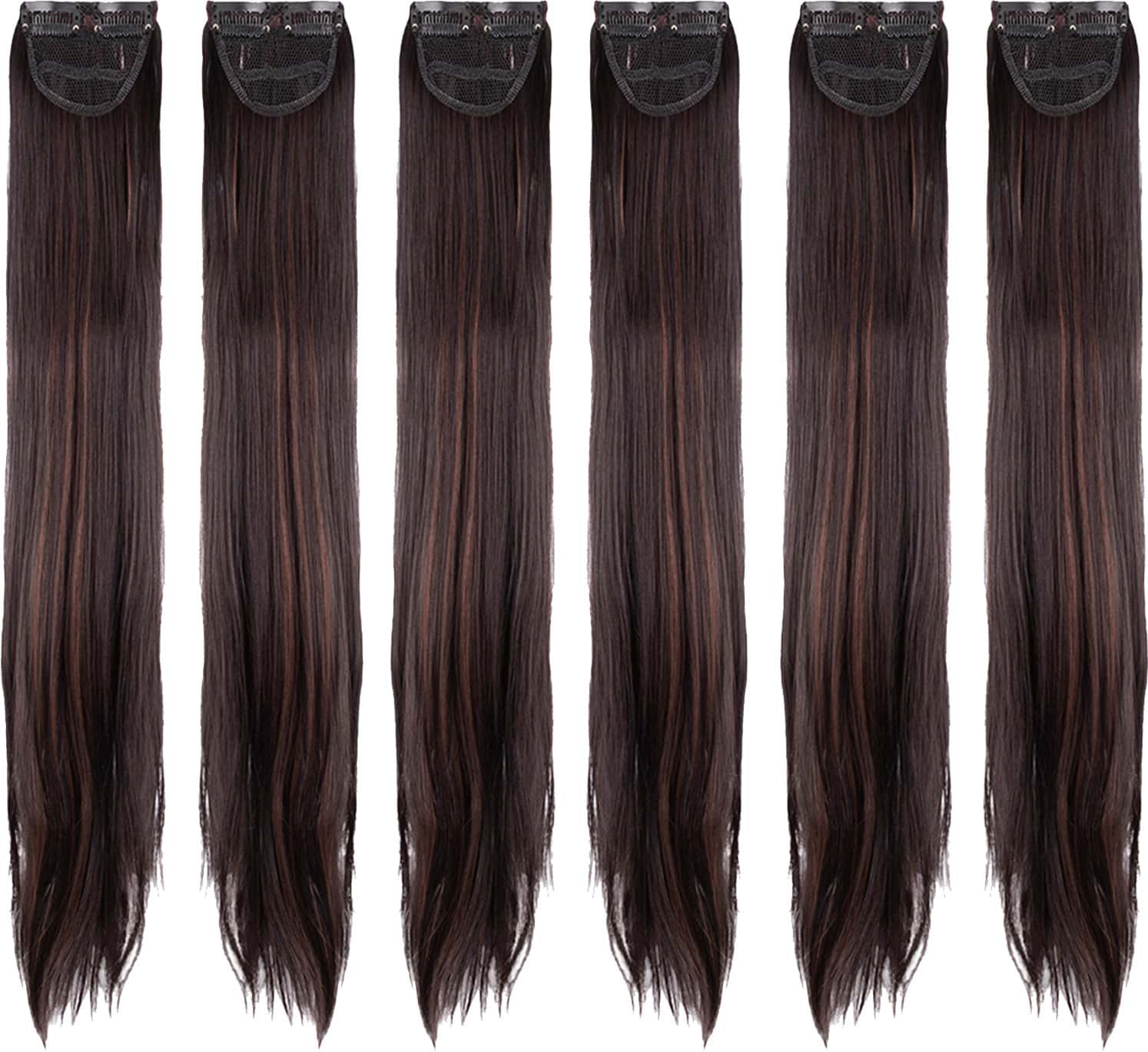 Streak Street Clip-In 24" Straight Dark Brown Side Patches With Copper Highlights (6pcs Set)