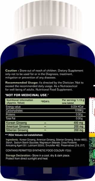 Alvizia Triple Ginseng Immunity Tablets Bottle Of 100