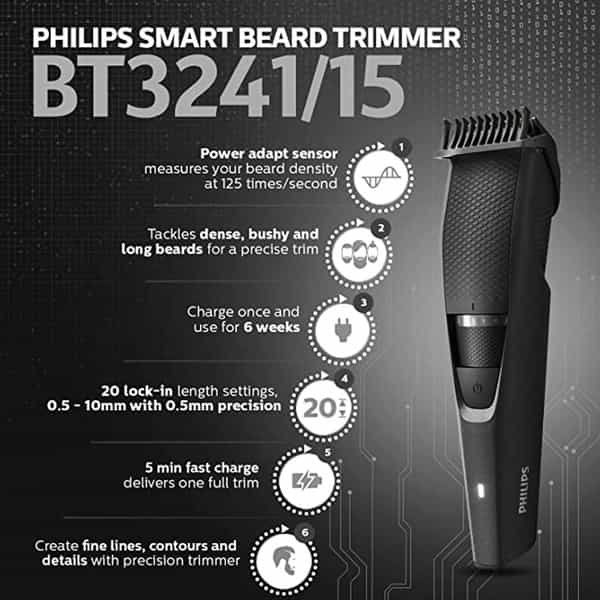 Philips Bt3241/15 Smart Beard Trimmer- Power Adapt Technology For Precise Trimming