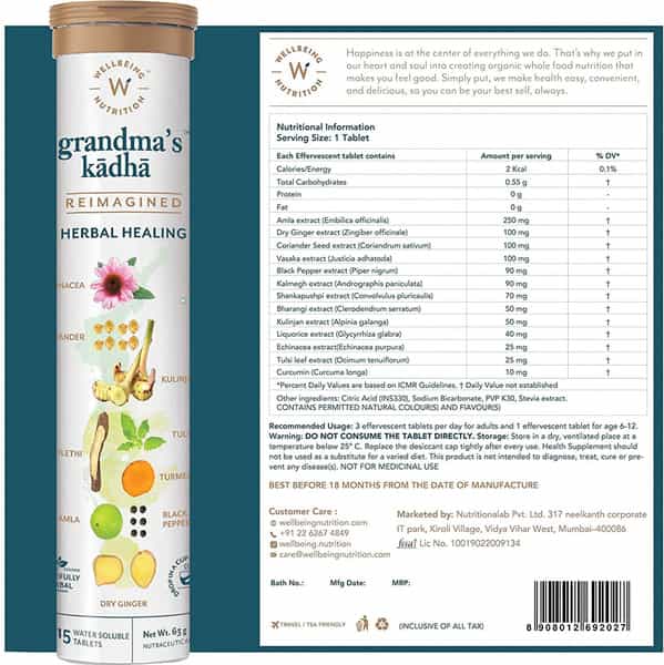 Wellbeing Nutrition Grandma's Kadha Immunity Cough Cold And Flu Symptom Support 15 Tab (Pack Of 6)
