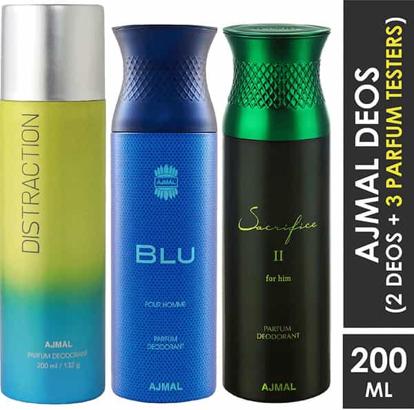 Ajmal 1 Distraction Unisex 1 Blu Homme & 1 Sacrifice Ii Men Deo Each 200Ml Combo Pack 3