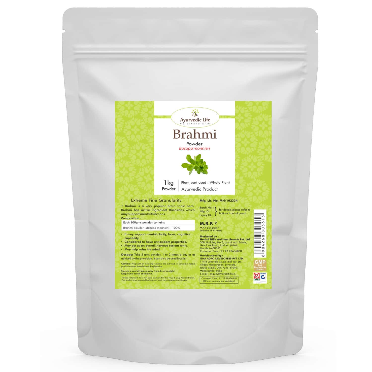 Ayurvedic Life Brahmi Powder - 1 Kg Value Pack Of 4