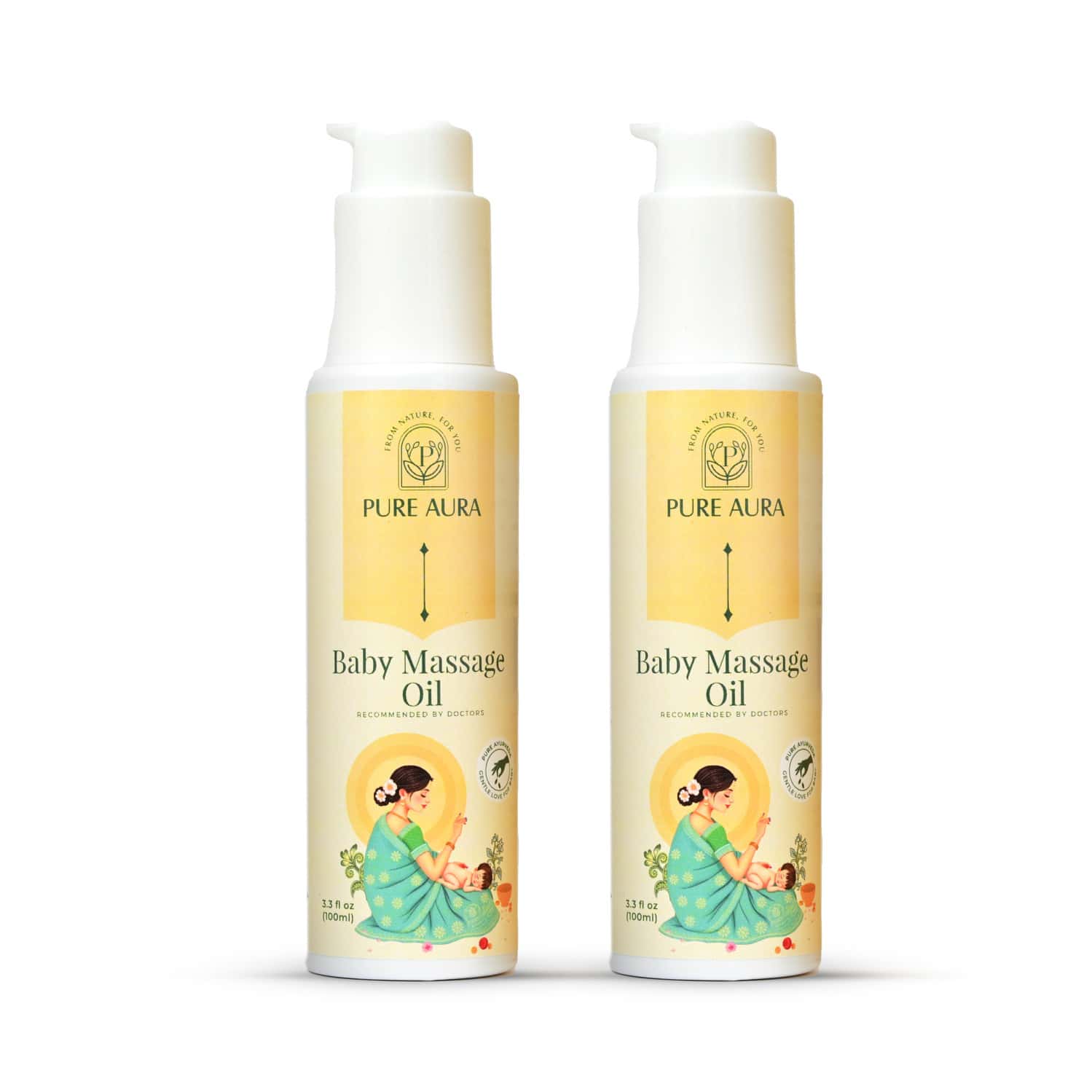 Pure Aura Baby Massage Oil | 100% Natural & Ayurvedic | Nourishes Skin & Hair 100ml Pack Of 2