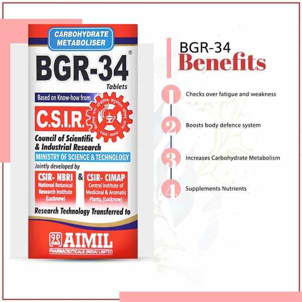 Aimil Bgr 34 Tablet 100S (Pack Of 6)| Carbohydrate Metaboliser R&D By Csir