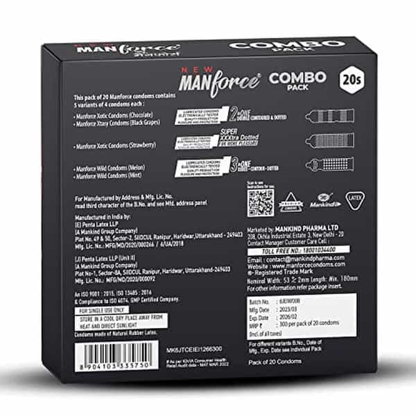 Manforce Combo Pack Chocolate Strawberry Coffee Black Grapes Melon Condom 20 Pcs X Pack Of 2