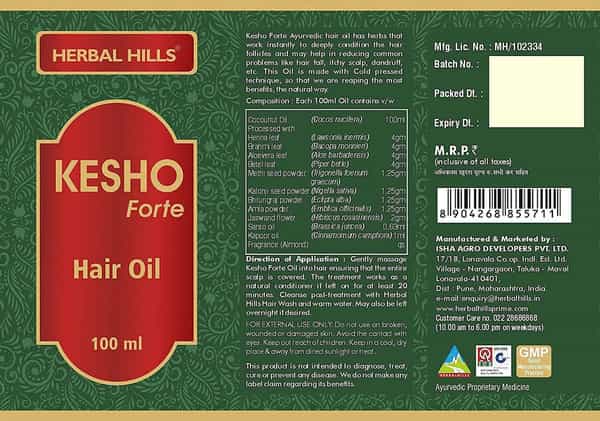 Herbal Hills Kesho Forte Ayurvedic Hair Oil 100 Ml Hair Care Natural Hair Growth (Pack Of 5)