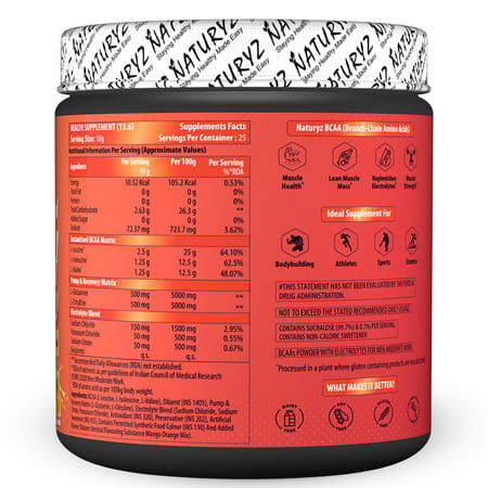 Naturyz Instantized Bcaa 5000 Pro With 5g Bcaas Glutamine For Lean Muscle - 250g(Mango Orange Mix)