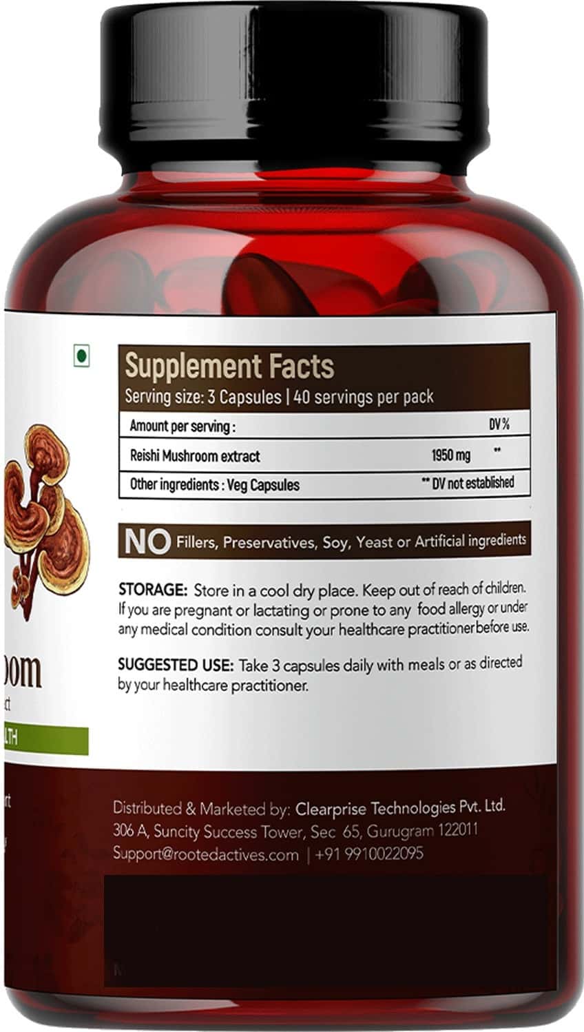 Buy ROOTED ACTIVES REISHI MUSHROOM EXTRACT 1950MG* PURE FRUIT BODY