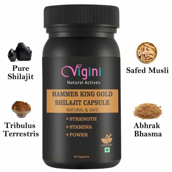Vigini Hammer King Lubricants Sexual Enhancer Delay Spray Men & Shilajit Gold Power Booster Capsule
