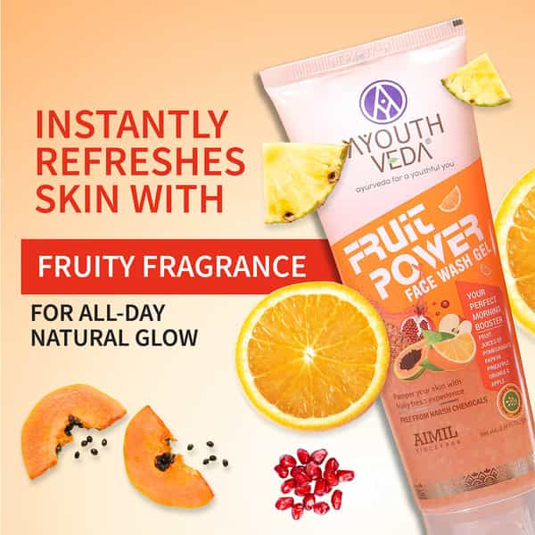 Ayouthveda Fruit Power Face Wash Gel | Vitamin A C & Antioxidant Rich Fruits | Cleanse Skin 100 Ml