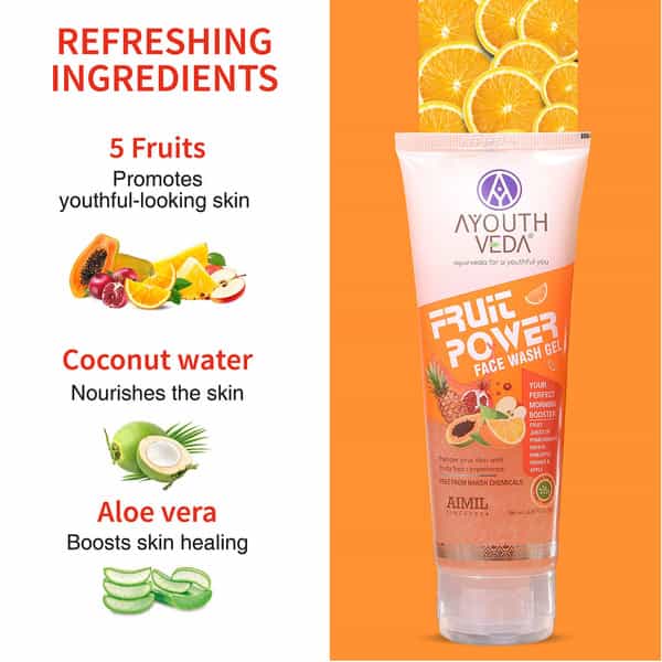 Ayouthveda Fruit Power Face Wash Gel | Vitamin A C & Antioxidant Rich Fruits | Cleanse Skin 100 Ml