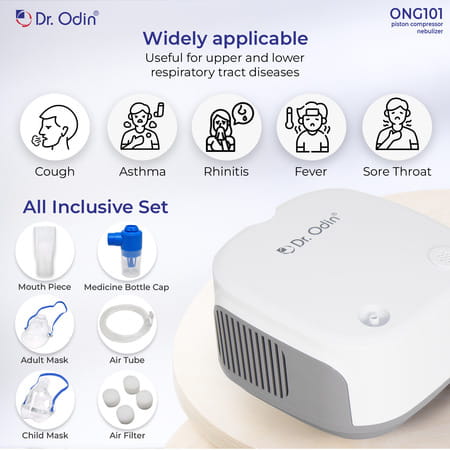 Dr. Odin Ons 105 Smart Portable Nebulizer | Whisper Quiet Operation | Stylish White & Grey