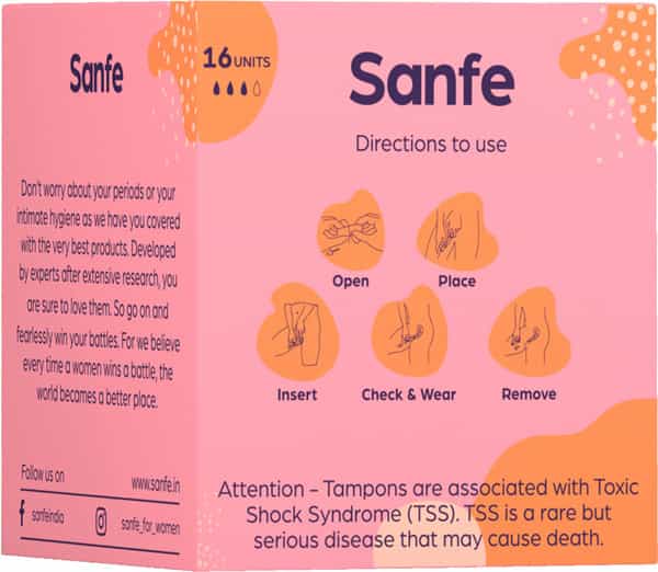 Sanfe 100% Organic Cotton Digital Tampons - Premium Design - Day Tampons (Pack Of 16)