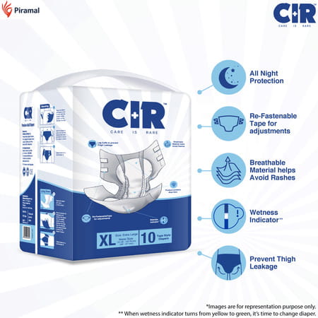 Cir Premium Tape Style Adult Diaper | Extra Large | | Waist(48-57) Inch | 10 Nos