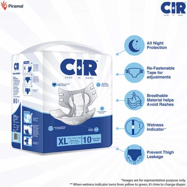 Cir Premium Tape Style Adult Diaper | Extra Large | | Waist(48-57) Inch | 10 Nos