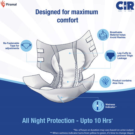 Cir Premium Tape Style Adult Diaper | Extra Large | | Waist(48-57) Inch | 10 Nos