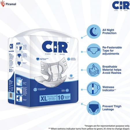 Cir Premium Tape Style Adult Diaper | Extra Large | | Waist(48-57) Inch | 10 Nos