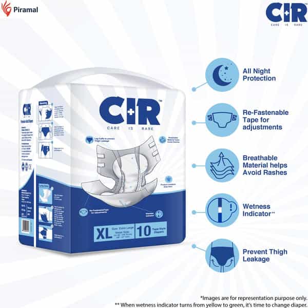Cir Premium Tape Style Adult Diaper | Extra Large | | Waist(48-57) Inch | 10 Nos