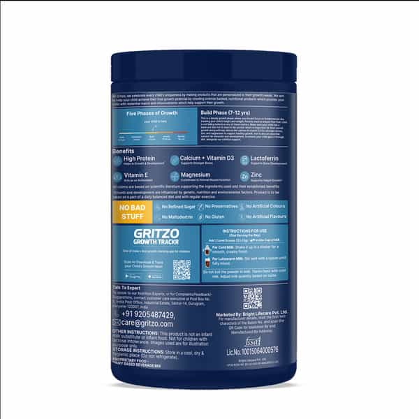 Gritzo Supermilk Growth+ Spiderman (7-12Y Boy)| 10G Protein Powder (Double Chocolate| 400G)