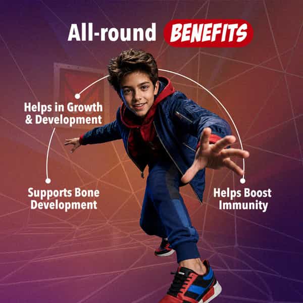 Gritzo Supermilk Growth+ Spiderman (7-12Y Boy)| 10G Protein Powder (Double Chocolate| 400G)