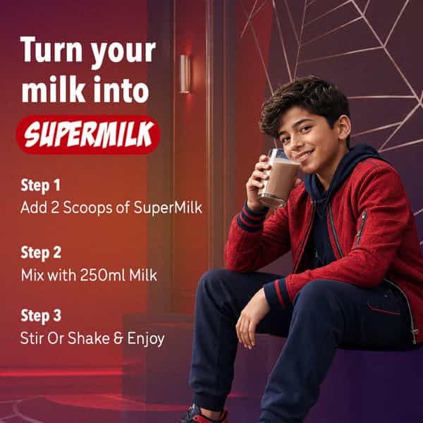 Gritzo Supermilk Growth+ Spiderman (7-12Y Boy)| 10G Protein Powder (Double Chocolate| 400G)