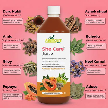 Ayumcure She Care Juice For Women | Supports Hormonal Balance Pcos/Pcod Relief & Regular Cycles - 1l