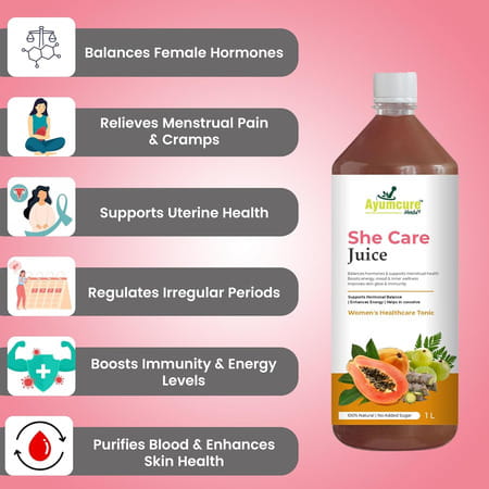 Ayumcure She Care Juice For Women | Supports Hormonal Balance Pcos/Pcod Relief & Regular Cycles - 1l