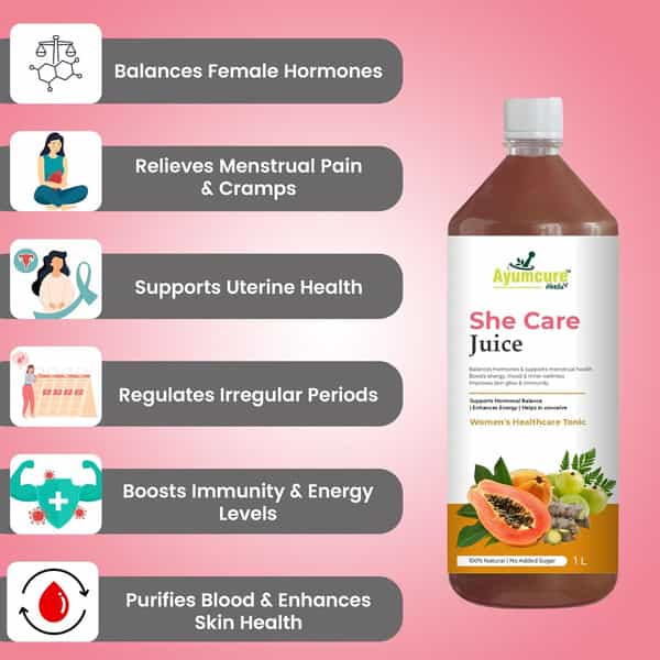 Ayumcure She Care Juice For Women | Supports Hormonal Balance Pcos/Pcod Relief & Regular Cycles - 1L