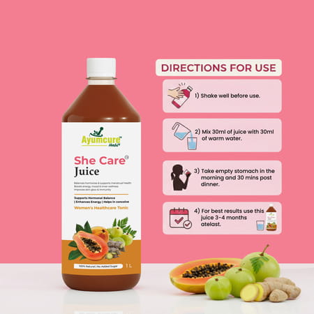 Ayumcure She Care Juice For Women | Supports Hormonal Balance Pcos/Pcod Relief & Regular Cycles - 1l