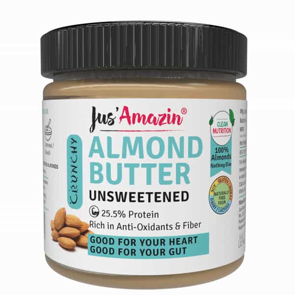 Jus Amazin Crunchy Almond Butter Unsweetened (200G) 25.5% Protein Vegan