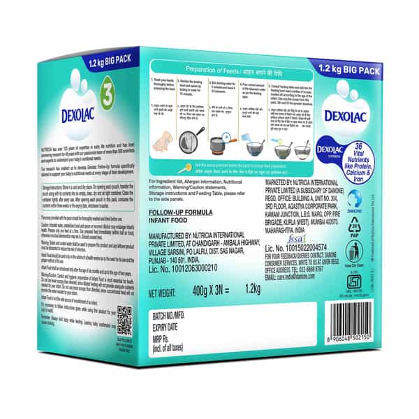 Dexolac Folow Up Formula Milk Powder For Babies - Stage 3 (12-18 Months) - 1.2 Kg