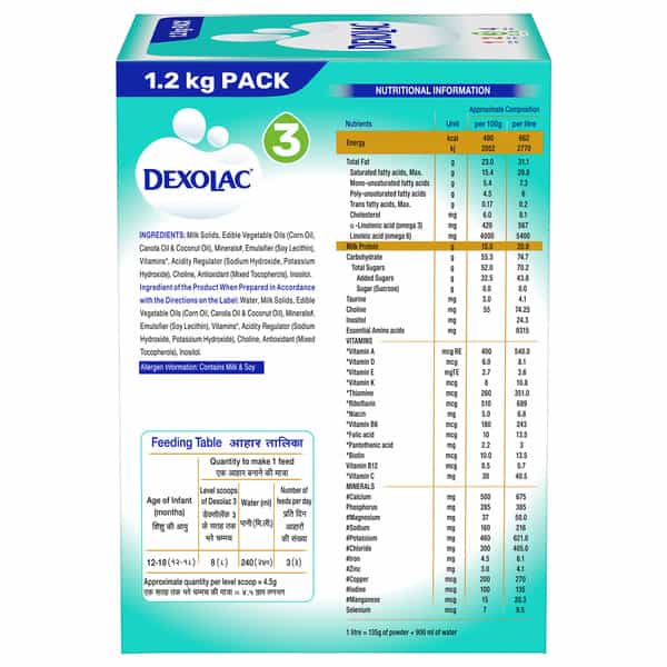 Dexolac 3 | Folow Up Formula | 12 To 18 Month | Powder | Box 1.2 Kg