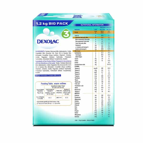 Dexolac Folow Up Formula Milk Powder For Babies - Stage 3 (12-18 Months) - 1.2 Kg