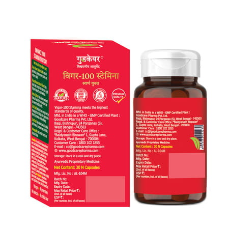 Goodcare Vigor 100 | Stamina Support | 30 Caps | 500 Mg | Boost Energy & Endurance