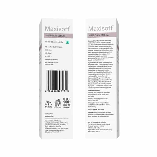 Maxisoft Hair Gain Serum | For All Hair Types | Bottle | 100 Ml | Pack Of 4