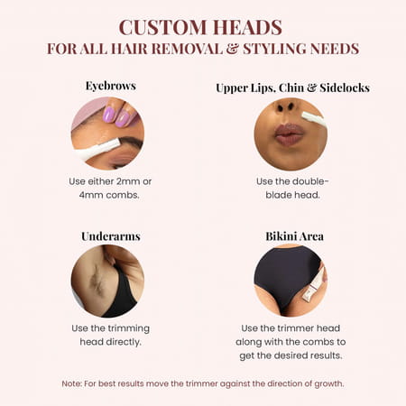 Azah 6-In-1 Face & Body Hair Trimmer For Women | Rechargeable | Washable Heads|2 Length Settings