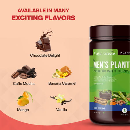 Vegan Greens Clean Men Plant Protein With Ayurvedic Herbs Vitamins Mineral 500g | Chocolate Delight
