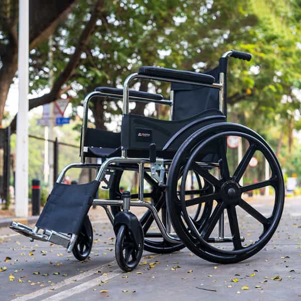 Arcatron Mobility Foldable Wheelchair With Sturdy X-Frame Easy Folding Mechanism | Steel Chassis