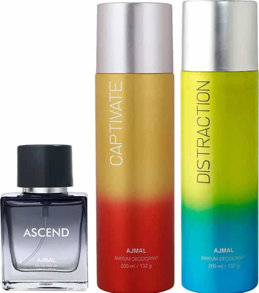 Ajmal Distraction & Ajmal Captivate Deodorant 200 Ml Each For Unisex And Ajmal Ascend Edp 50 Ml
