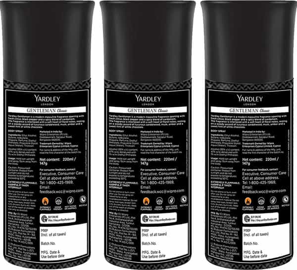 Yardley London Gentleman Classic Deo For Men 220Ml (Pack Of 3)
