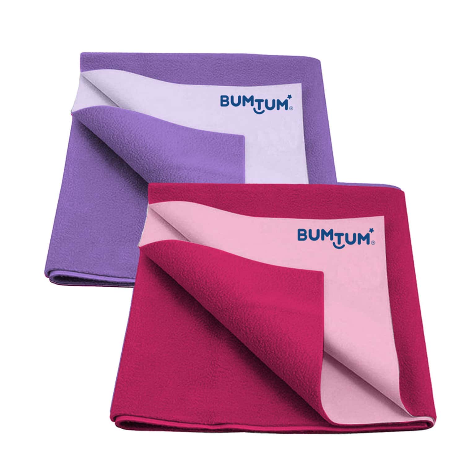 Bumtum Dry Sheet Leakproof Baby Bed Protector (Lilac + Hot Pink Medium Size 100*70cm|Pack Of 2)