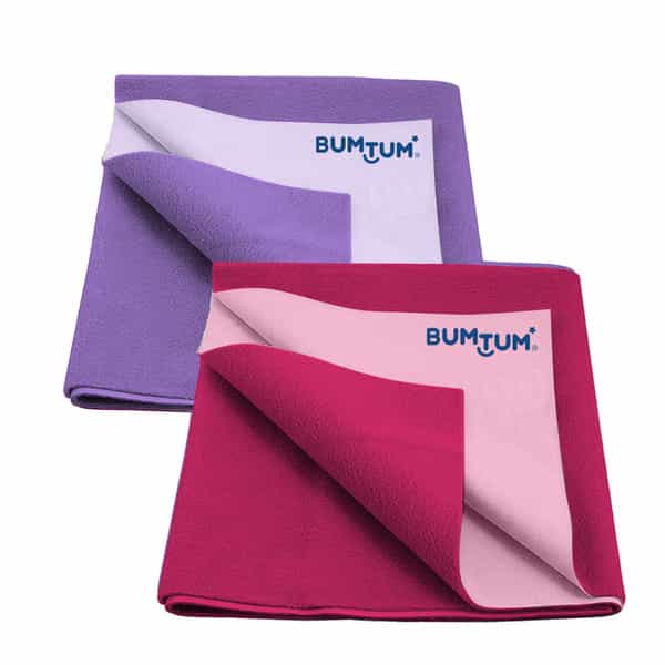 Bumtum Dry Sheet Leakproof Baby Bed Protector (Lilac + Hot Pink Medium Size 100*70Cm|Pack Of 2)