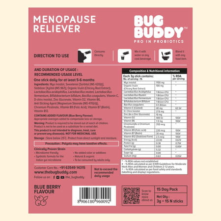 Bug Buddy Menopause Reliever | Menopause Supplement For Hormonal Balance | 15 Days Pack