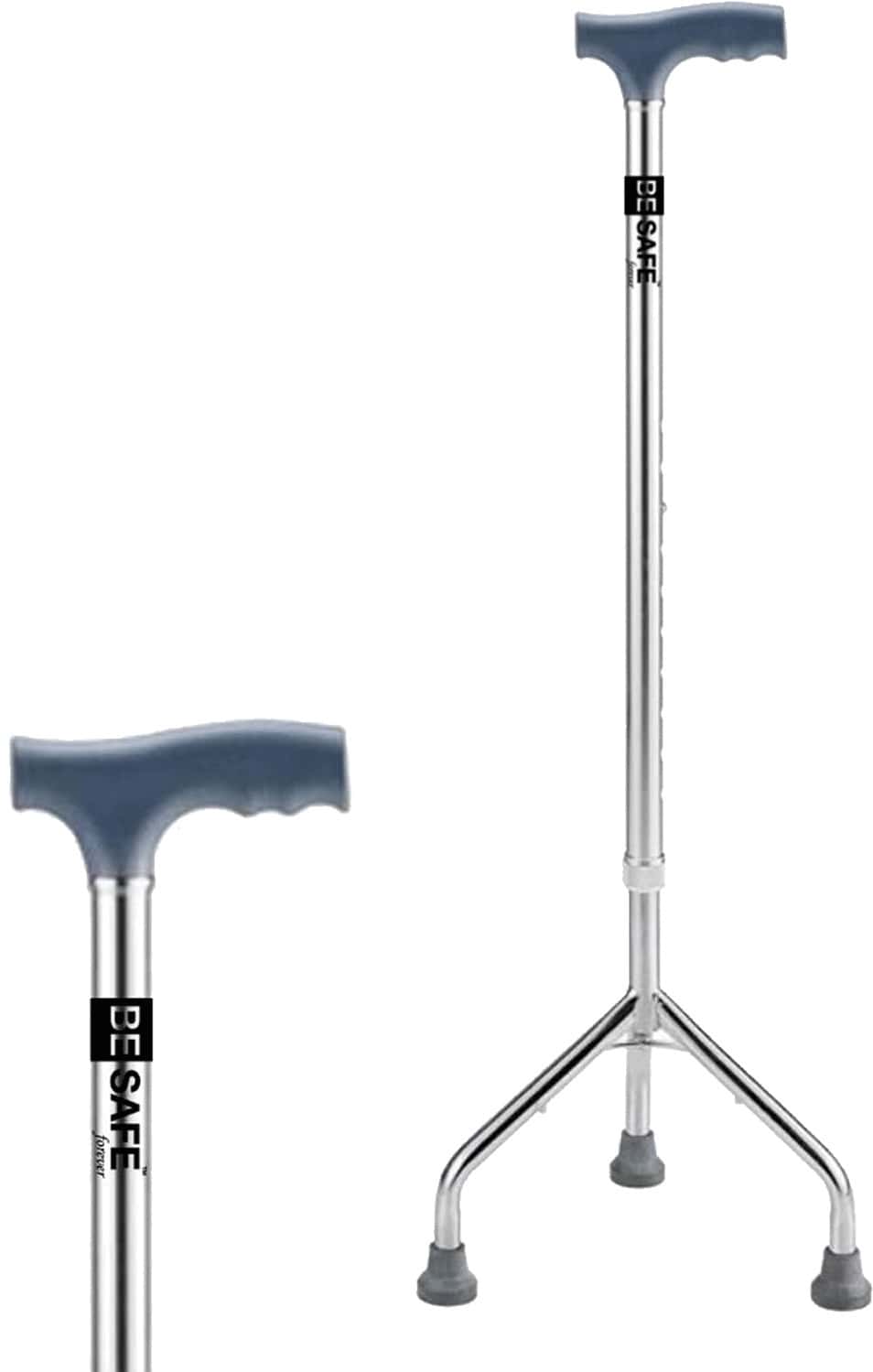 Besafe Forever Walking Stick 3 Leg For Patients | Adjustable | Aluminum | Grey