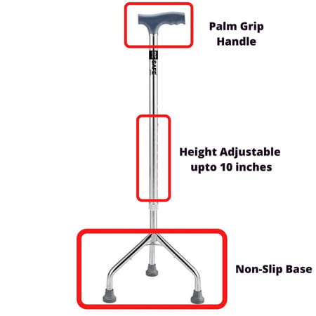 Besafe Forever Walking Stick 3 Leg For Patients | Adjustable | Aluminum | Grey